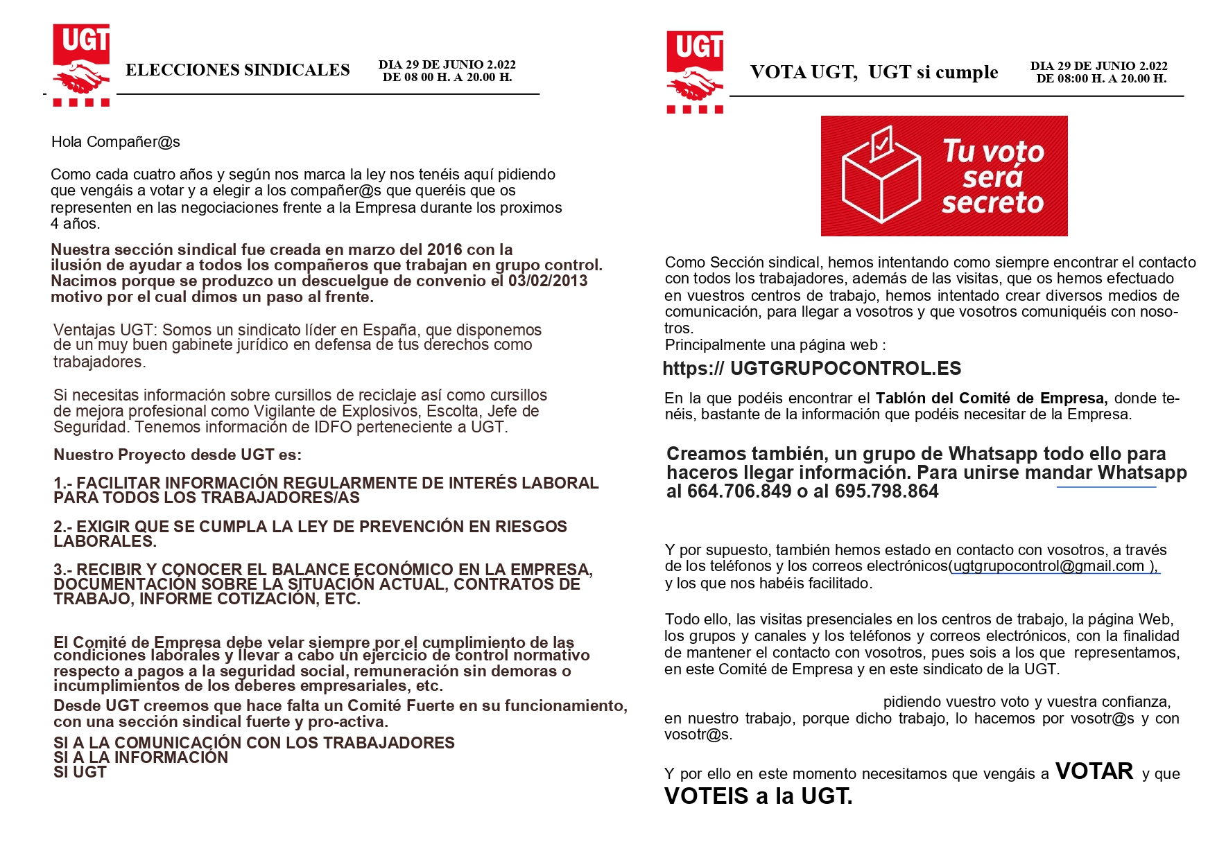 Elecciones sindicales en grupo control Barcelona